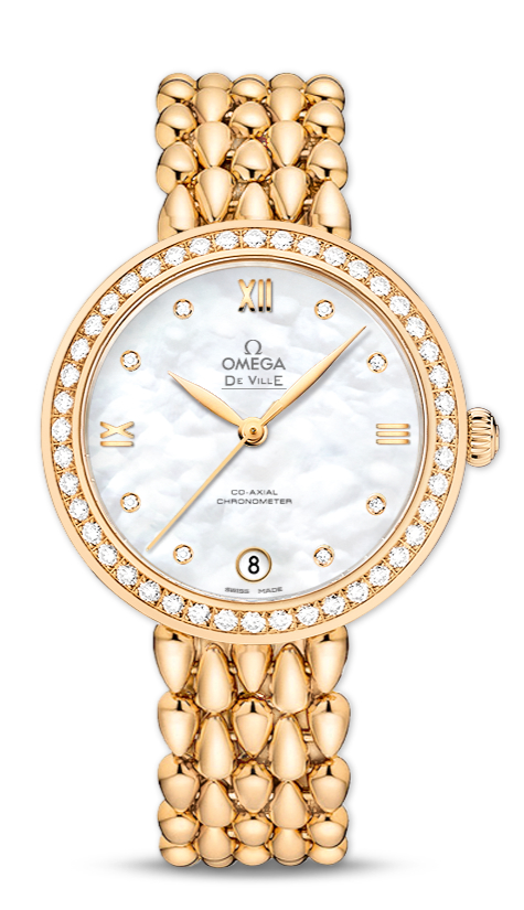 Omega De Ville Dewdrop White Dial Yellow Gold Watch-