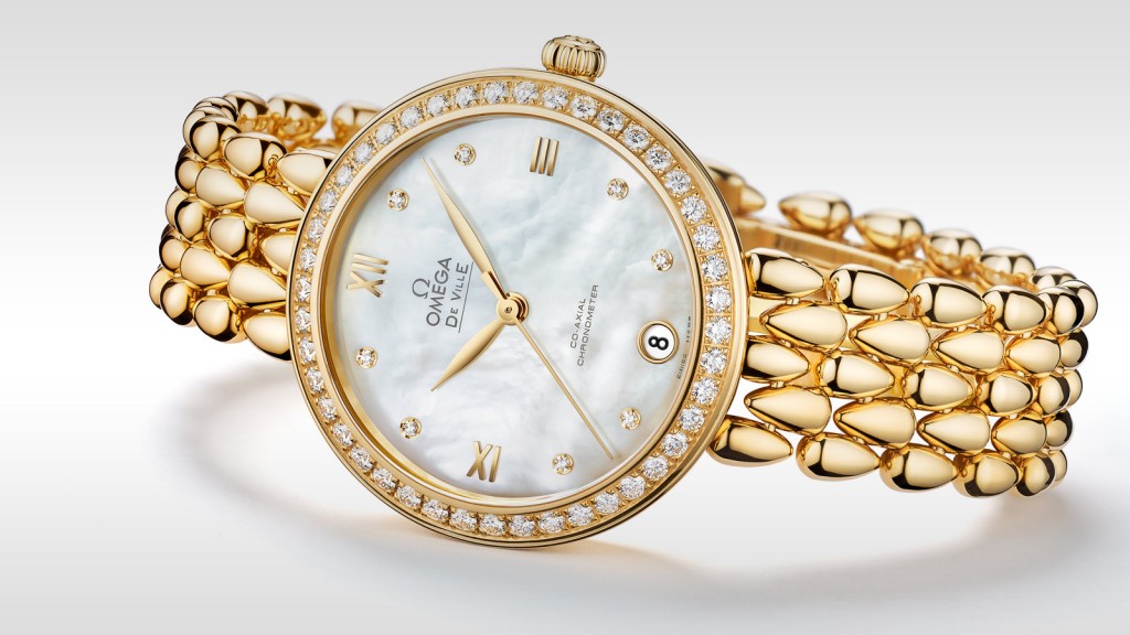 Omega De Ville Dewdrop White Dial Yellow Gold Watch