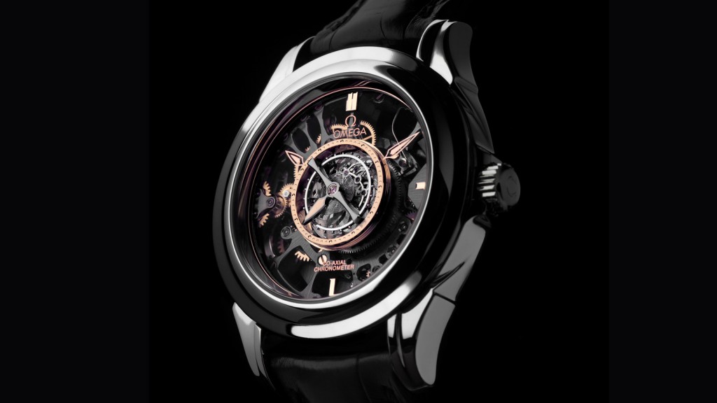 UK Omega De Ville Tourbillon Fake Black Strap Watches
