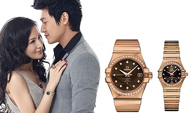 Romantic Brown Dials UK Omega Constellation Copy Watches By Lu Yi And Bao Lei